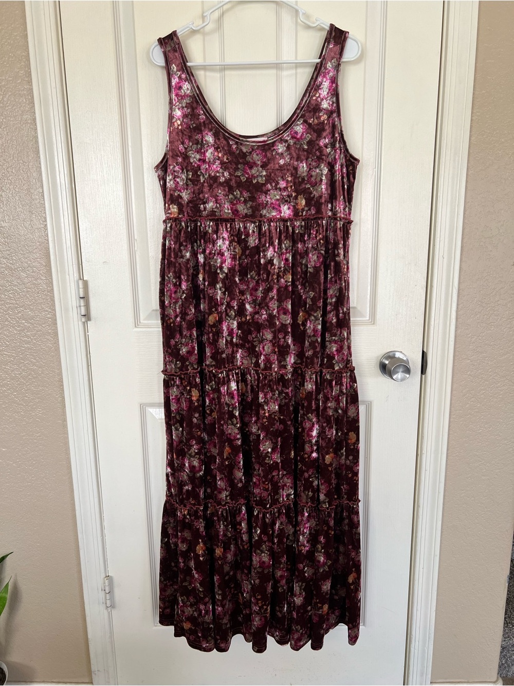 Natural Life L Floral Crushed Velvet Tiered Maxi Dress Boho